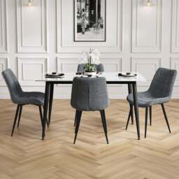 Luna Marble Effect 4 Seater Dining Set White and Grey - LPD Home - Wilko - thumbnail 1