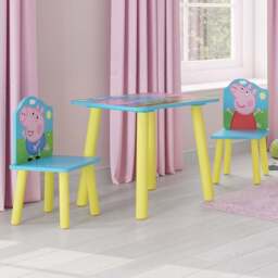 Kidsaw Peppa Pig 2 Seater Blue and Yellow Table and Chairs - Wilko