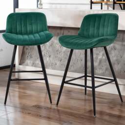 Living and Home Dark Green Flannel Upholstered Bar Stools Set of 2 - Wilko - thumbnail 1
