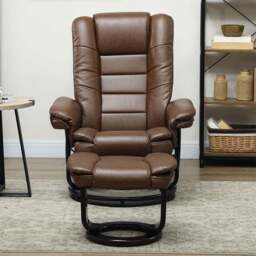 HOMCOM Brown PU Leather Swivel Manual Recliner with Footrest - Size: Single - Wilko