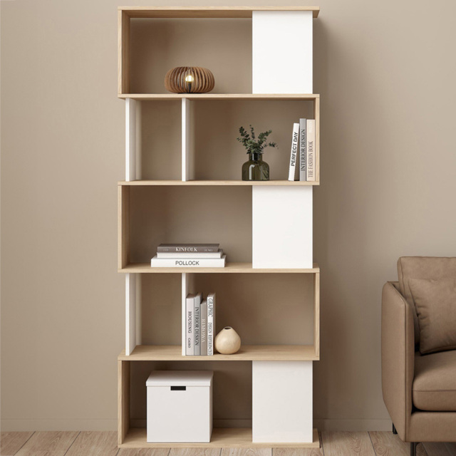 Furniture To Go Maze 5 Shelf Jackson Hickory Oak and White Open Bookcase - Multi - Wilko