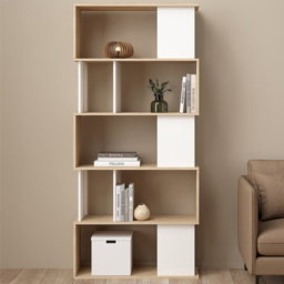 Furniture To Go Maze 5 Shelf Jackson Hickory Oak and White Open Bookcase - Multi - Wilko - thumbnail 1