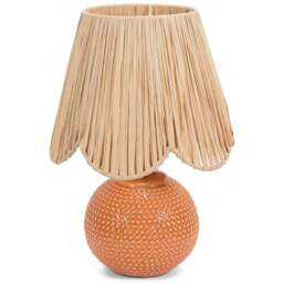 ValueLights Sebby Raffia Lamp Shade Ceramic Globe Textured LED Table Lamp - Size: 32 x 23 x 23cm - Orange - Wilko