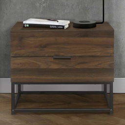 Houston 2 Drawer Walnut Wood Bedside Table - Brown - Birlea - Wilko