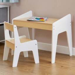 Liberty House Toys White and Pine Kids Play Table and Chair Set - Size: 37 x 60 x 51cm - Wilko