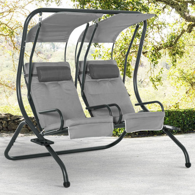 Outsunny 2 Seater Grey Modern Garden Swing Chair with Removable Canopy - Wilko - image 1