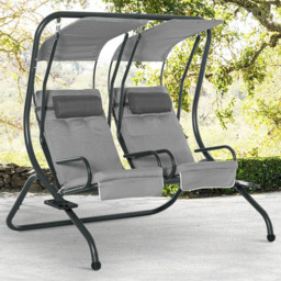 Outsunny 2 Seater Grey Modern Garden Swing Chair with Removable Canopy - Wilko