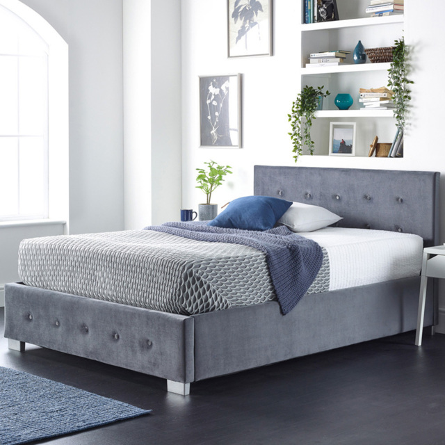 Aspire Double Grey Plush Velvet Side Opening Ottoman Storage - Aspire Beds - Wilko - image 1