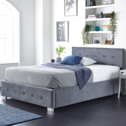 Aspire Double Grey Plush Velvet Side Opening Ottoman Storage - Aspire Beds - Wilko - thumbnail 1