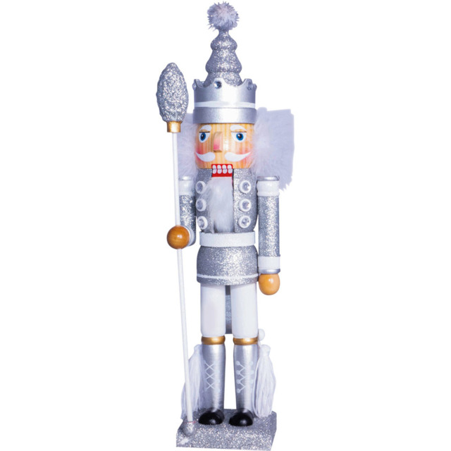 St Helens Silver and White Christmas Nutcracker with Staff - Size: 9 x 11 x 40cm - Multi - Wilko - image 1