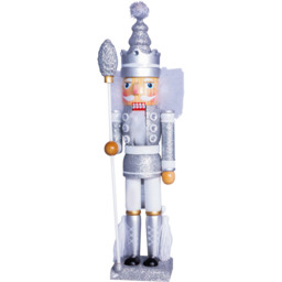 St Helens Silver and White Christmas Nutcracker with Staff - Size: 9 x 11 x 40cm - Multi - Wilko - thumbnail 1