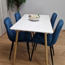 Portland 4 Seater Velvet Dining Set White and Blue - Multi - Wilko - thumbnail 6