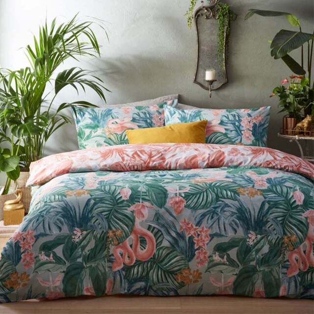 furn. Medinilla Double Sage and Blush Tropical Duvet Cover Set - Multi - Wilko - image 1