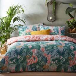 furn. Medinilla Double Sage and Blush Tropical Duvet Cover Set - Multi - Wilko - thumbnail 1
