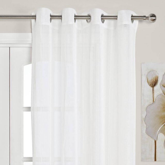 Divante Chenille White Stripe Eyelet Voile Panel Curtains - Size: W 140 x D 240cm - Wilko - image 1