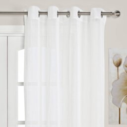 Divante Chenille White Stripe Eyelet Voile Panel Curtains - Size: W 140 x D 240cm - Wilko - thumbnail 1