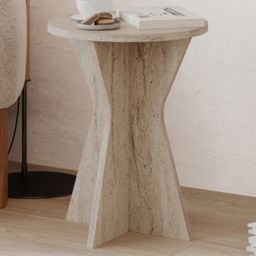 Decortie Lisa Sandstone Geometric Pedestal Base Round Side Table - Size: 51.8 x 40 x 40cm - Brown - Wilko - thumbnail 1