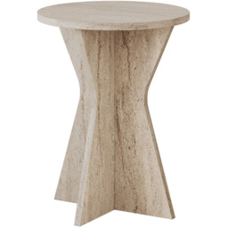 Decortie Lisa Sandstone Geometric Pedestal Base Round Side Table - Size: 51.8 x 40 x 40cm - Brown - Wilko - thumbnail 3