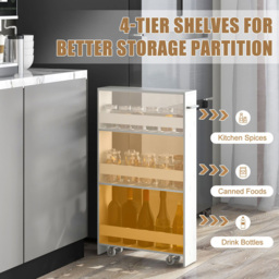 Costway 4 Tier Natural Slim Storage Cart - Cream - Wilko - thumbnail 3