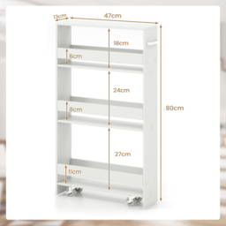 Costway 4 Tier Natural Slim Storage Cart - Cream - Wilko - thumbnail 6
