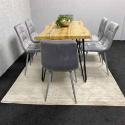 Kosy Koala 6 Seater Velvet Wooden Dining Set Grey - Multi - Wilko - thumbnail 5