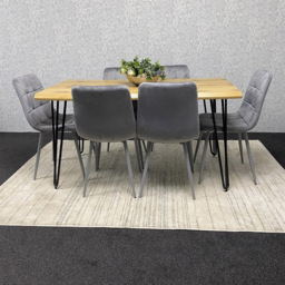 Kosy Koala 6 Seater Velvet Wooden Dining Set Grey - Multi - Wilko - thumbnail 6