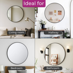 Neo Black Metal Frame Anti-Rust Wall Mounted Round Mirror 50cm - Size: 50 x 50 x 2cm - Wilko - thumbnail 6