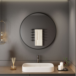 Neo Black Metal Frame Anti-Rust Wall Mounted Round Mirror 50cm - Size: 50 x 50 x 2cm - Wilko - thumbnail 4