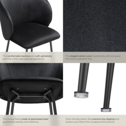 tectake Luana Black Velvet Look Padded Bar Stool Set of 6 - Wilko - thumbnail 6