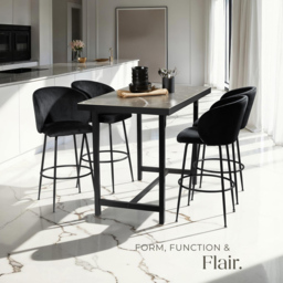 tectake Luana Black Velvet Look Padded Bar Stool Set of 6 - Wilko - thumbnail 7