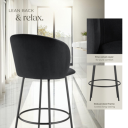 tectake Luana Black Velvet Look Padded Bar Stool Set of 6 - Wilko - thumbnail 5