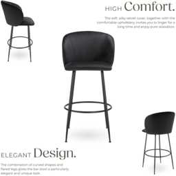 tectake Luana Black Velvet Look Padded Bar Stool Set of 6 - Wilko - thumbnail 4