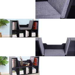 Portland 6 Shelf Black Bookcase with Cushioned Reading Seat - Wilko - thumbnail 4