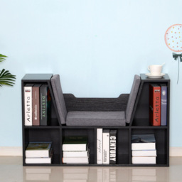 Portland 6 Shelf Black Bookcase with Cushioned Reading Seat - Wilko - thumbnail 7