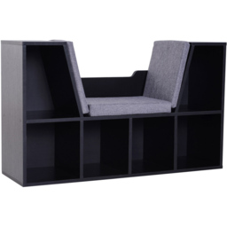 Portland 6 Shelf Black Bookcase with Cushioned Reading Seat - Wilko - thumbnail 3