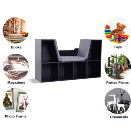 Portland 6 Shelf Black Bookcase with Cushioned Reading Seat - Wilko - thumbnail 5