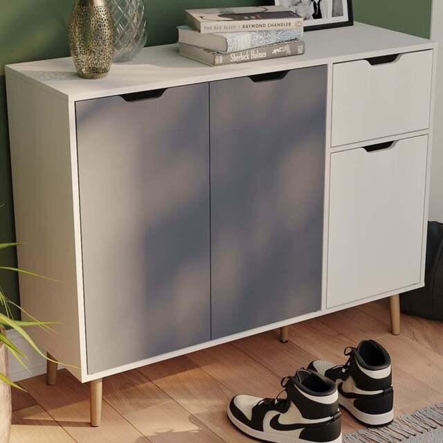 Vida Designs 3 Door Single Drawer Grey and White Sideboard - Size: 72 x 90 x 30cm - Wilko - image 1