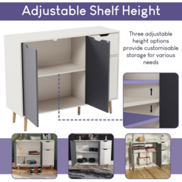 Vida Designs 3 Door Single Drawer Grey and White Sideboard - Size: 72 x 90 x 30cm - Wilko - thumbnail 6