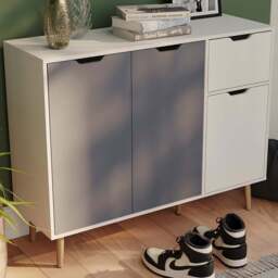 VIDA DESIGNS 3 Door Single Drawer Grey and White Sideboard - Size: 72 x 90 x 30cm - Wilko