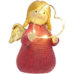 The Seasonal Gift Co. Red Angel with Heart LED Christmas Decoration 10cm - Size: 10 x 8 x 5.5cm - Wilko