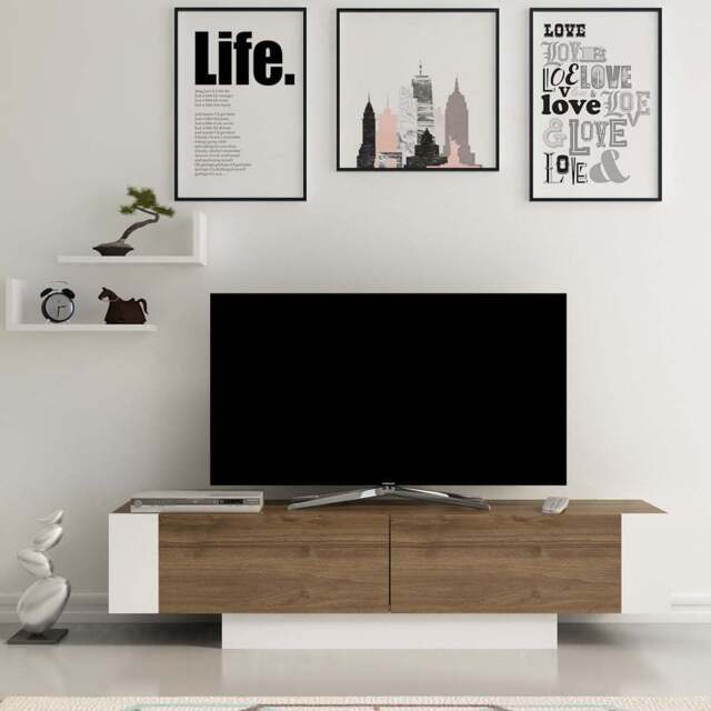Decorotika Matera 2 Wall Shelf Walnut and White TV Unit - Size: 30 x 150 x 30.4cm - Multi - Wilko - image 1