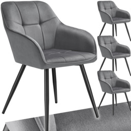 tectake Marilyn Set of 4 Grey and Black Quilted Velvet Dining Chair - Wilko - thumbnail 3