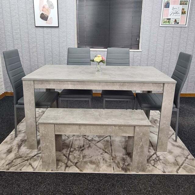 Kosy Koala 6 Seater Faux Leather Dining Bench Set Stone Grey Effect and Grey - Portland - Wilko - image 1