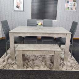 Kosy Koala 6 Seater Faux Leather Dining Bench Set Stone Grey Effect and Grey - Portland - Wilko - thumbnail 1