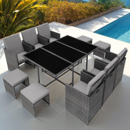 tectake Malaga 10 Seater Garden Dining Table Set Grey - Wilko