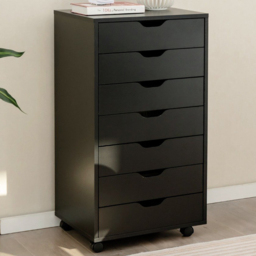 Costway 7 Drawer Black Mobile File Cabinet - Size: 95 x 49 x 19cm - Wilko