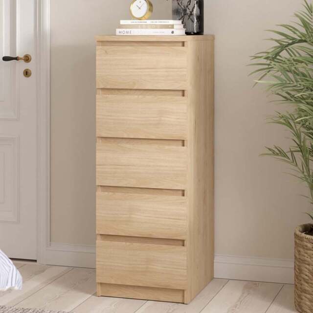 Florence 5 Drawer Jackson Hickory Oak Narrow Chest of Drawers - Wood - Furniture to Go - Wilko - image 1