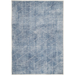 Kukoon Geometric Distressed Denim Blue Washable Rug 120 x 170cm - Wilko