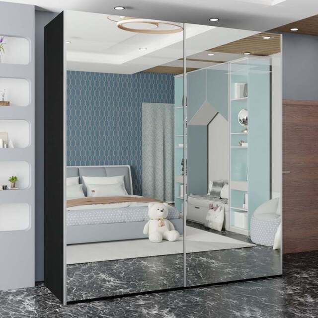 Sliding Wardrobes 4U Etna 2 Door Black Full Mirrored Wardrobe 150cm - Wilko - image 1