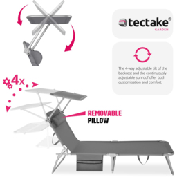 tectake Chloé Set of 2 Grey Foldable Sun Lounger - Size: 111 x 68 x 161cm - Wilko - thumbnail 5